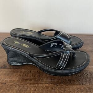 Vintage Y2K Route 66 Strappy Wedge Platform Chunky Thong Sandals 🖤